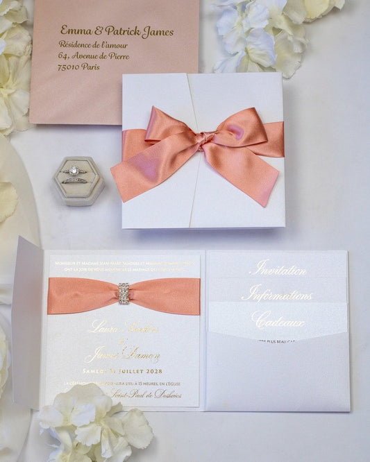 Shani - Faire - part - Faire - part Pochette + 2 cartons (Invitation / Informations / RSVP / Programme ou autre) - Sans enveloppe - Luxe Carterie Studio