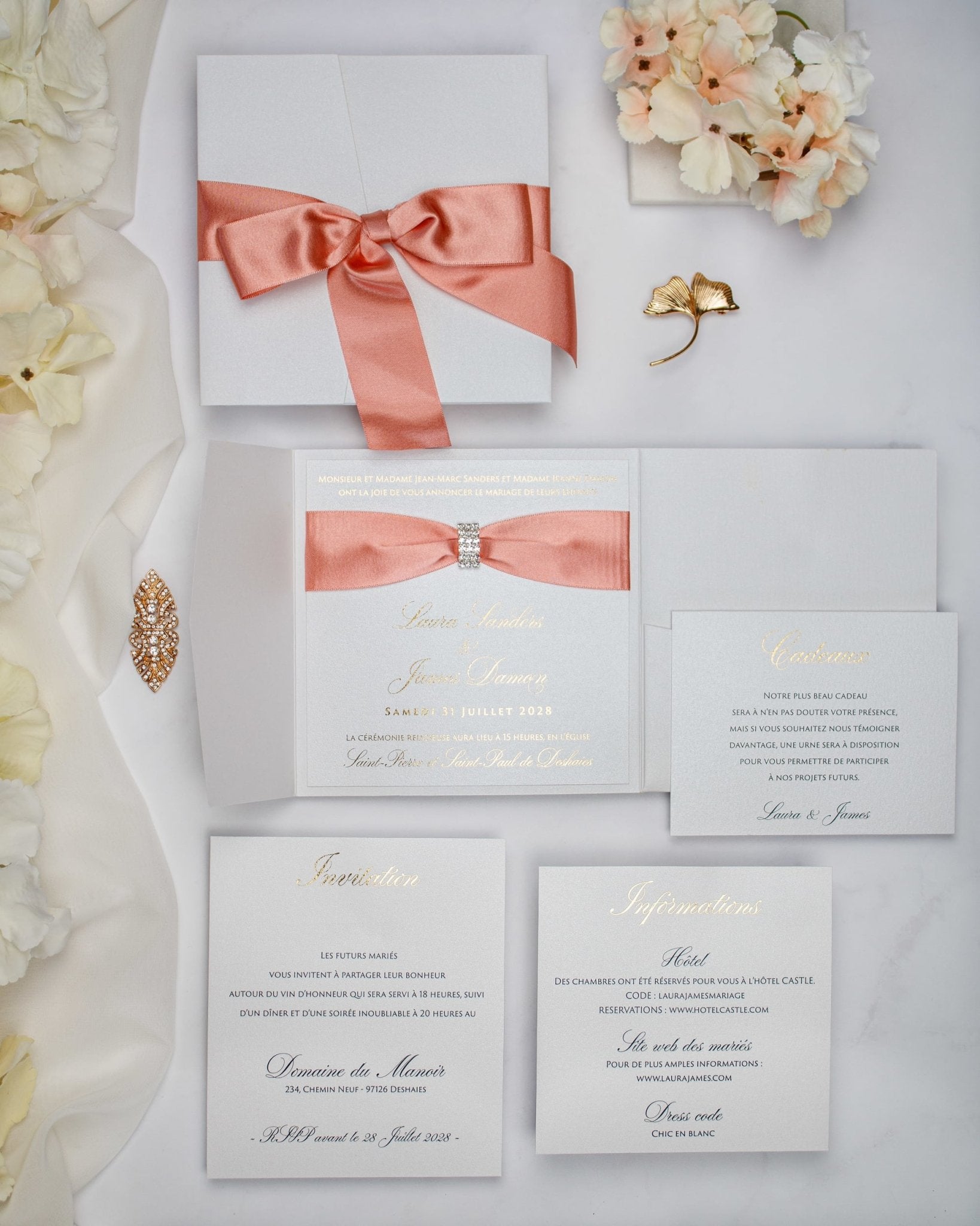 "Shani" - Faire-part de mariage chic, élégant et romantique avec dorure or - Wedding stationery - Création Luxe Carterie Studio