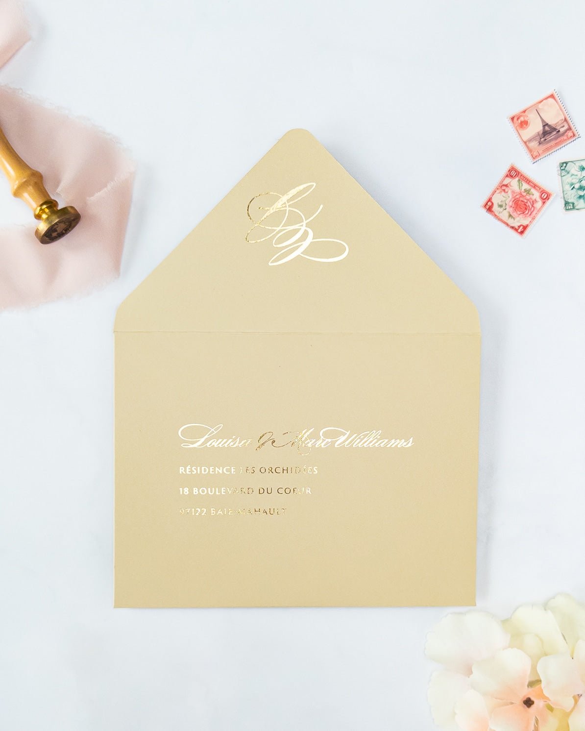 SOIE - Enveloppe épaisse Initiales - Enveloppe - 12 cm x 16.5 cm - Luxe Carterie Studio