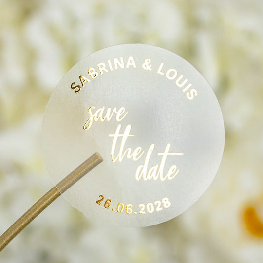 "Sticker - "Save the date"" – Sticker de mariage chic et élégant avec dorure or pour cadeaux d’invités – Papeterie de mariage - Wedding stationery - Création Luxe Carterie Studio