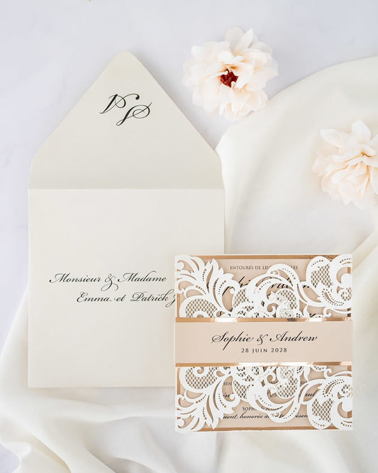 "Sweet" - Faire-part de mariage laser cut élégant et romantique avec dorure or - Wedding stationery - Création Luxe Carterie Studio