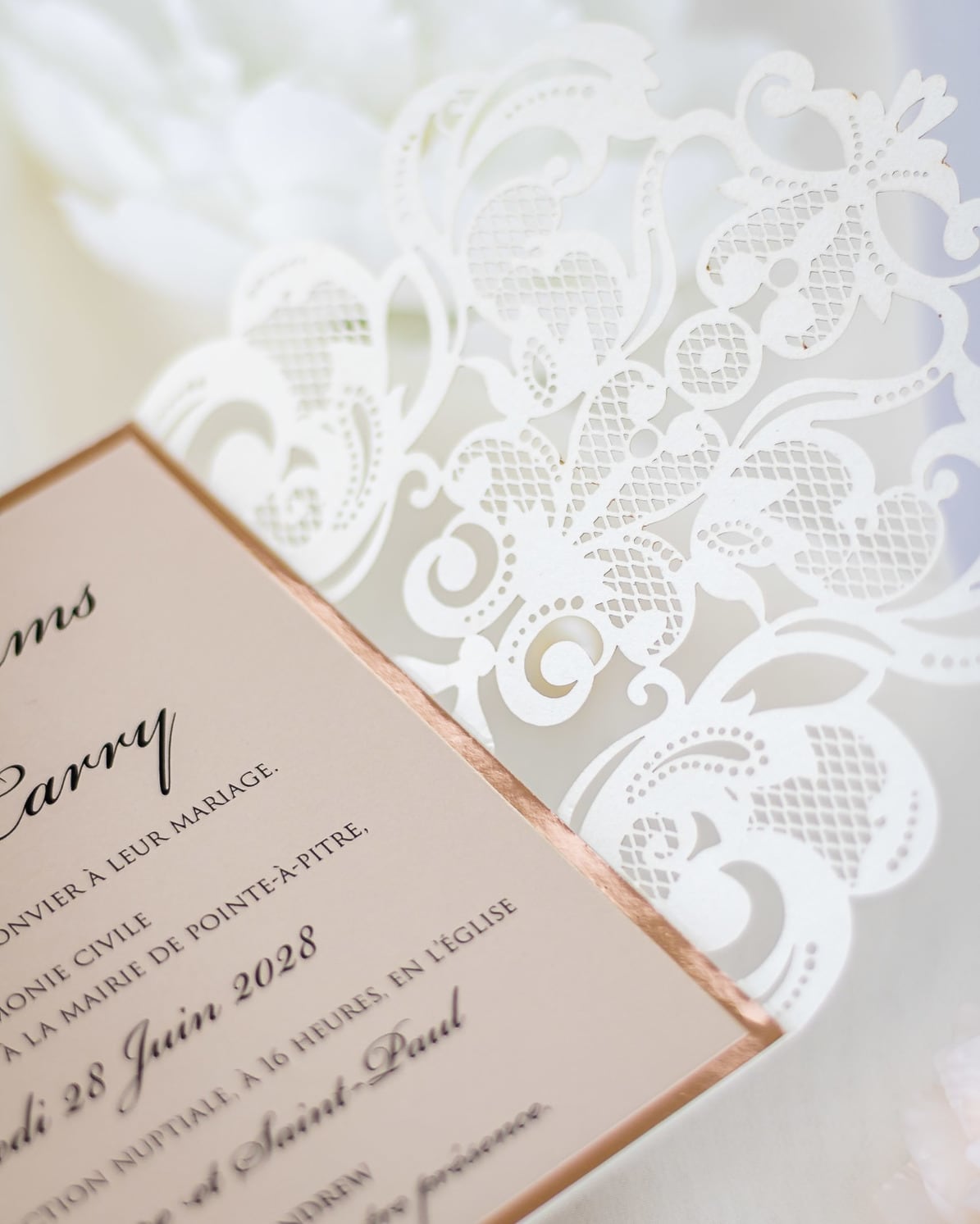 "Sweet" - Faire-part de mariage laser cut élégant et romantique avec dorure or - Wedding stationery - Création Luxe Carterie Studio