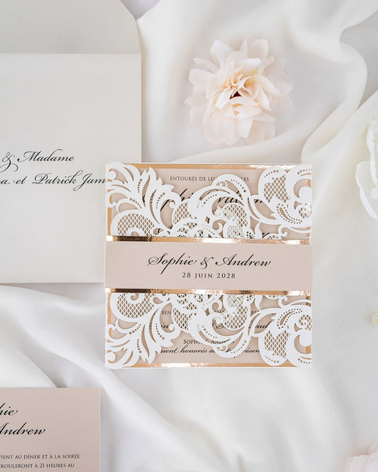 "Sweet" - Faire-part de mariage laser cut élégant et romantique avec dorure or - Wedding stationery - Création Luxe Carterie Studio