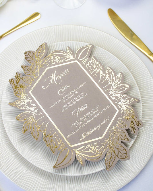 "Tia" - Menu de mariage chic et élégant avec dorure or pour réception de mariage – Papeterie de mariage - Wedding stationery - Création Luxe Carterie Studio