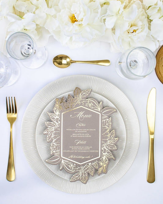 "Tia" - Menu de mariage chic et élégant avec dorure or pour réception de mariage – Papeterie de mariage - Wedding stationery - Création Luxe Carterie Studio