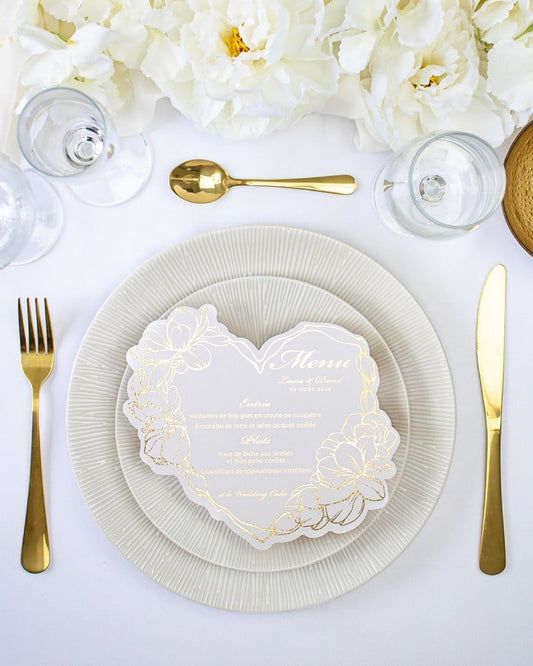 "Tiana" - Menu de mariage chic et élégant avec dorure or pour réception de mariage – Papeterie de mariage - Wedding stationery - Création Luxe Carterie Studio