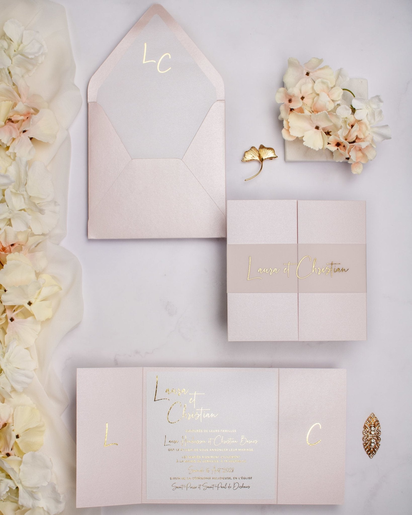 "Topaze" - Faire-part de mariage chic, élégant et romantique avec dorure or - Wedding stationery - Création Luxe Carterie Studio