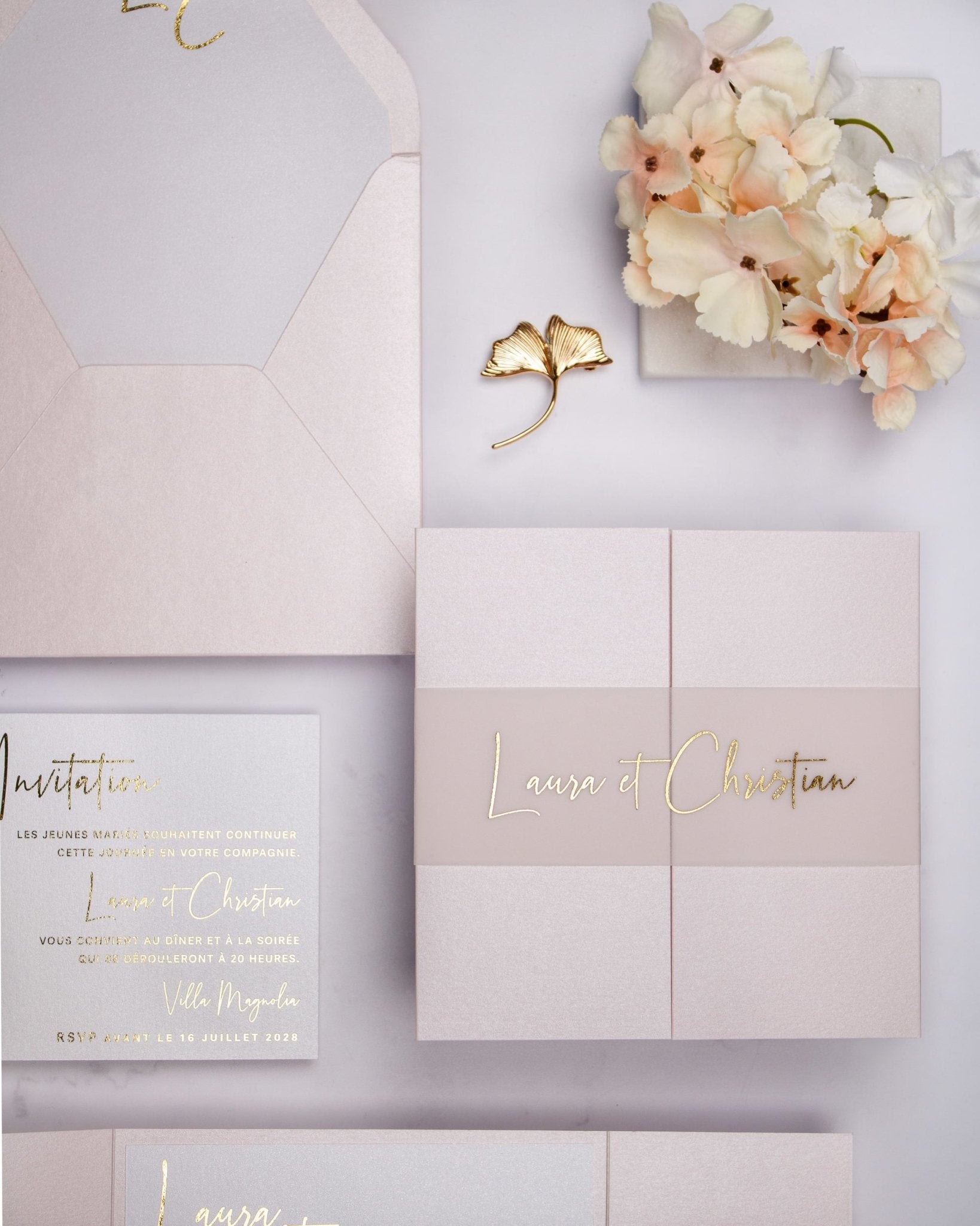 "Topaze" - Faire-part de mariage chic, élégant et romantique avec dorure or - Wedding stationery - Création Luxe Carterie Studio
