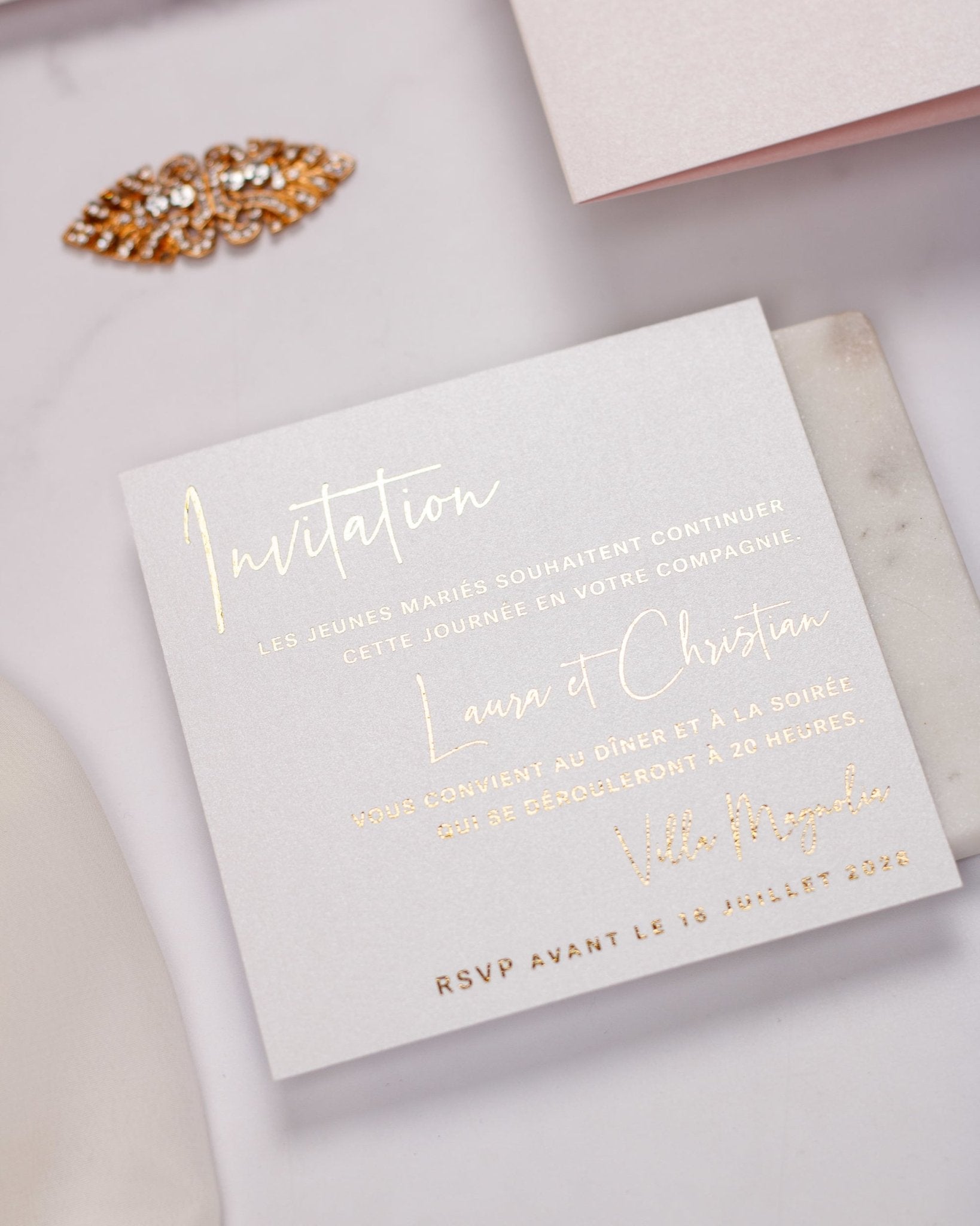 "Topaze" - Faire-part de mariage chic, élégant et romantique avec dorure or - Wedding stationery - Création Luxe Carterie Studio
