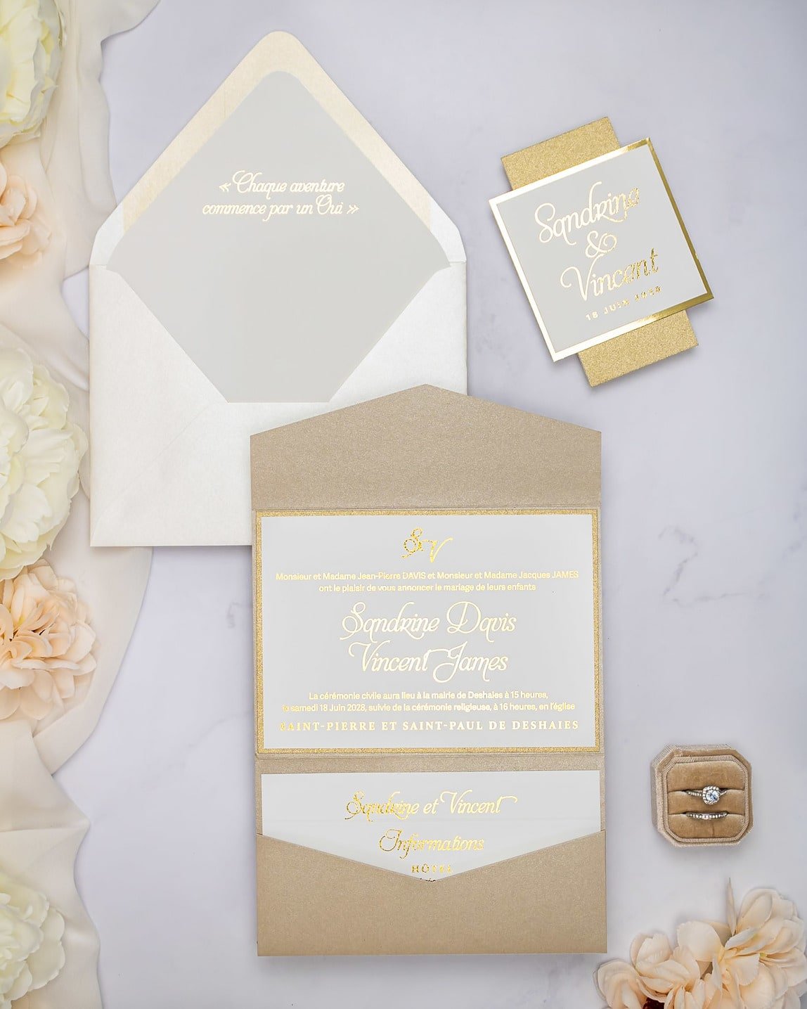 "Trendy" - Faire-part de mariage chic, élégant et romantique avec dorure or - Wedding stationery - Création Luxe Carterie Studio