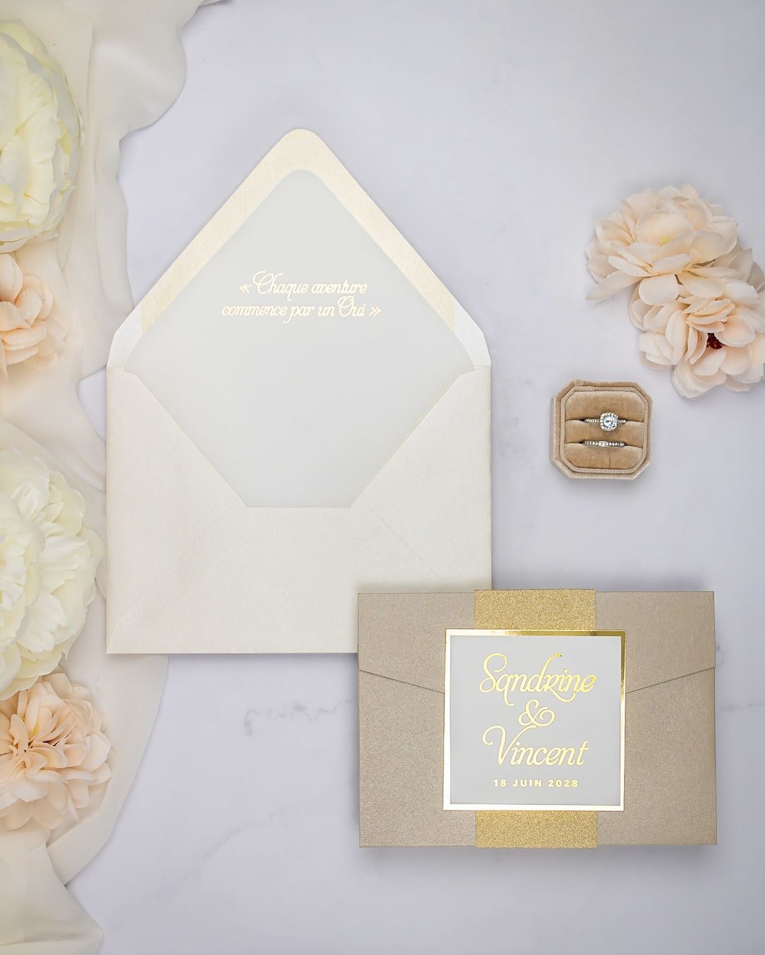 "Trendy" - Faire-part de mariage chic, élégant et romantique avec dorure or - Wedding stationery - Création Luxe Carterie Studio