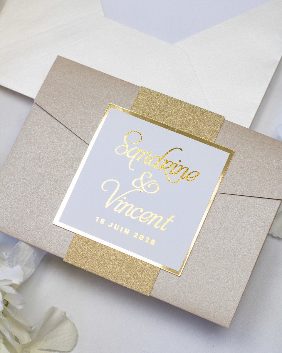 Trendy - Faire - part - Faire - part Pochette + 2 cartons (Invitation / Informations / RSVP / Programme ou autre) - Sans enveloppe - Luxe Carterie Studio