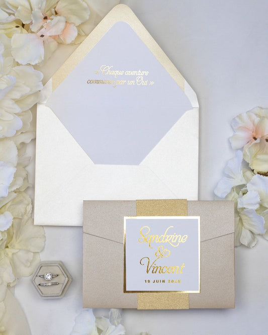 Trendy - Faire - part - Faire - part Pochette + 2 cartons (Invitation / Informations / RSVP / Programme ou autre) - Sans enveloppe - Luxe Carterie Studio