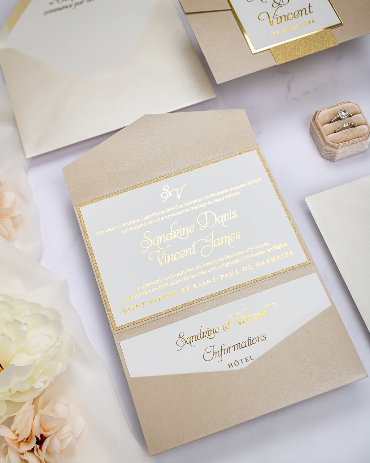 "Trendy" - Faire-part de mariage chic, élégant et romantique avec dorure or - Wedding stationery - Création Luxe Carterie Studio