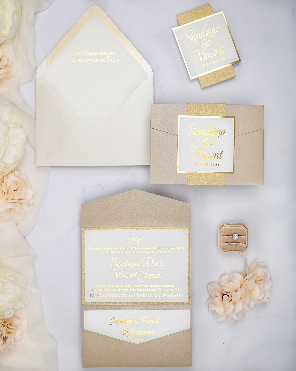 "Trendy" - Faire-part de mariage chic, élégant et romantique avec dorure or - Wedding stationery - Création Luxe Carterie Studio