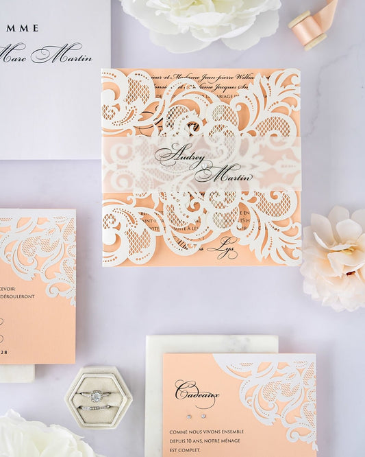 "Valentine" - Faire-part de mariage laser cut élégant et romantique avec dorure or - Wedding stationery - Création Luxe Carterie Studio