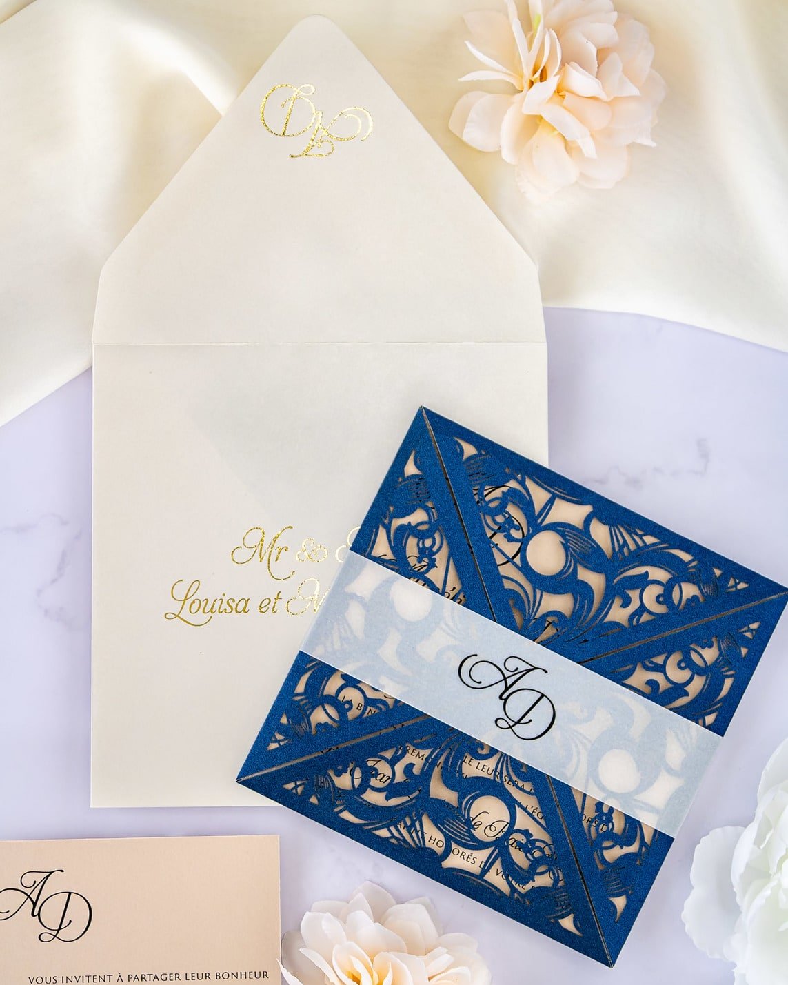 "Vanilla" - Faire-part de mariage laser cut élégant et romantique avec dorure or - Wedding stationery - Création Luxe Carterie Studio