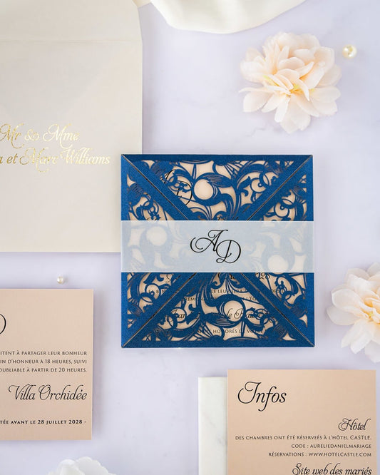 "Vanilla" - Faire-part de mariage laser cut élégant et romantique avec dorure or - Wedding stationery - Création Luxe Carterie Studio