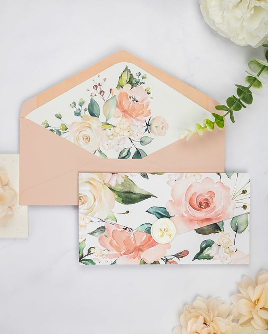 "Vany" - Faire-part de mariage fleuris élégant et romantique avec dorure or et wax seal – Wedding stationery - Création Luxe Carterie Studio