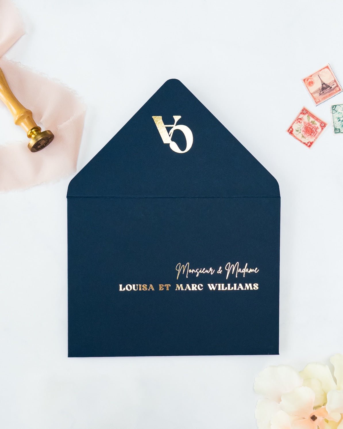 VELINE - Enveloppe épaisse Initiales - Enveloppe - 12 cm x 16.5 cm - Luxe Carterie Studio