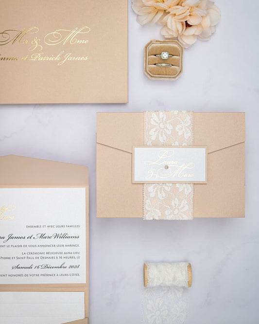 "Victoria" - Faire-part de mariage chic, élégant et romantique avec dorure or - Wedding stationery - Création Luxe Carterie Studio