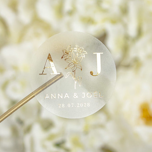 "Viola - Sticker" - Faire-part de mariage chic, élégant et romantique avec dorure or - Wedding stationery - Création Luxe Carterie Studio