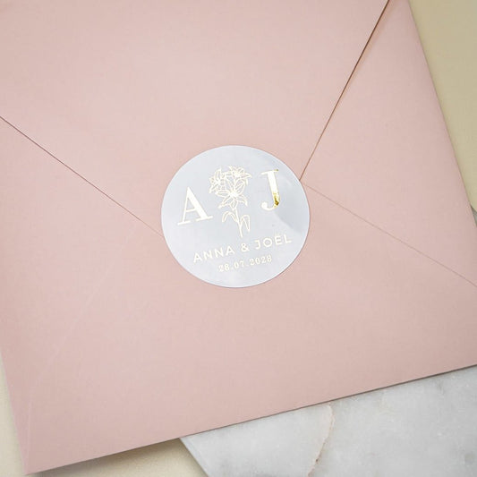 "Viola - Sticker" - Faire-part de mariage chic, élégant et romantique avec dorure or - Wedding stationery - Création Luxe Carterie Studio
