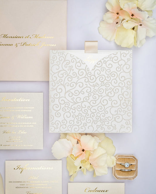 "Willa" - Faire-part de mariage chic, élégant et romantique avec dorure or - Wedding stationery - Création Luxe Carterie Studio