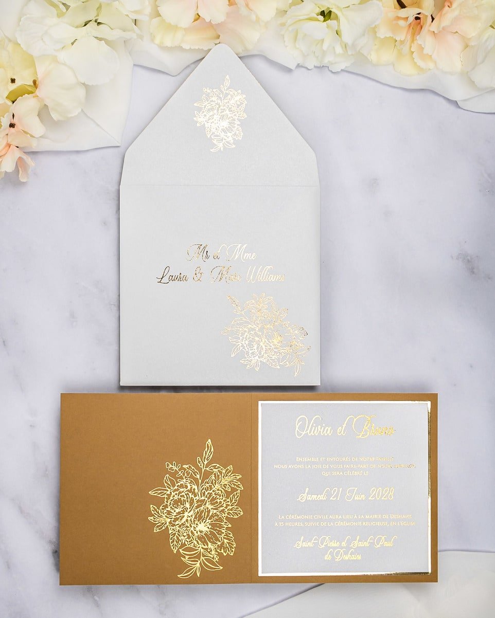 "Zara" - Faire-part de mariage chic, élégant et romantique avec dorure or - Wedding stationery - Création Luxe Carterie Studio