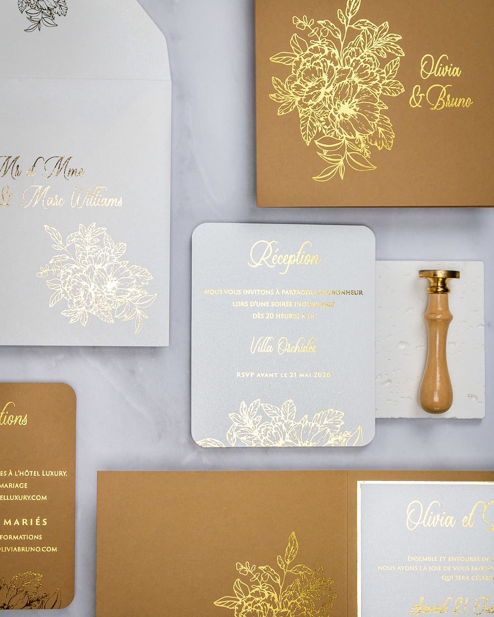 "Zara" - Faire-part de mariage chic, élégant et romantique avec dorure or - Wedding stationery - Création Luxe Carterie Studio