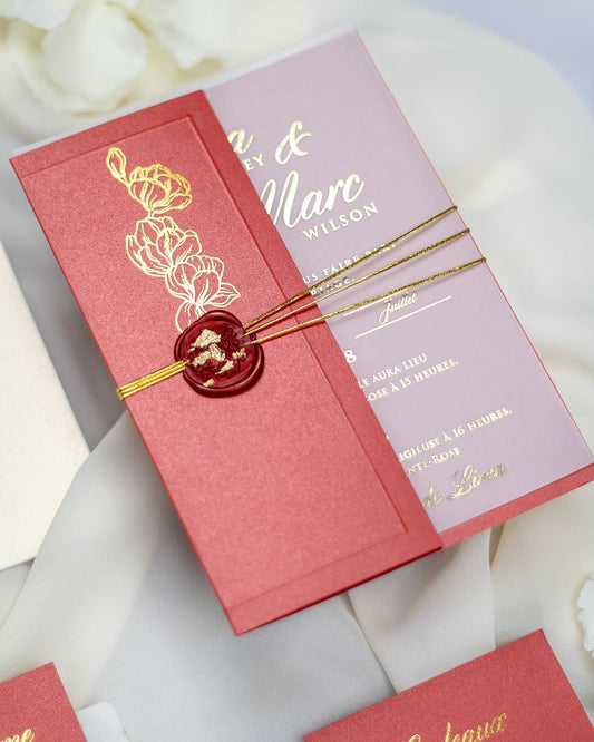 "Zoé" - Faire-part de mariage chic, élégant et romantique avec dorure or - Wedding stationery - Création Luxe Carterie Studio