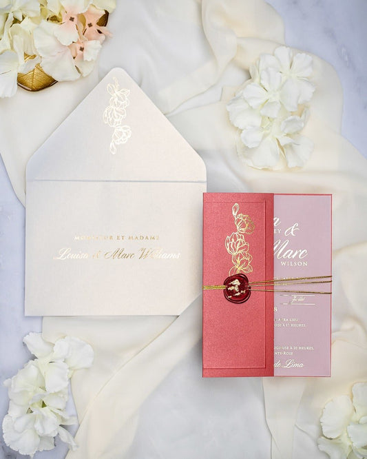 "Zoé" - Faire-part de mariage chic, élégant et romantique avec dorure or - Wedding stationery - Création Luxe Carterie Studio